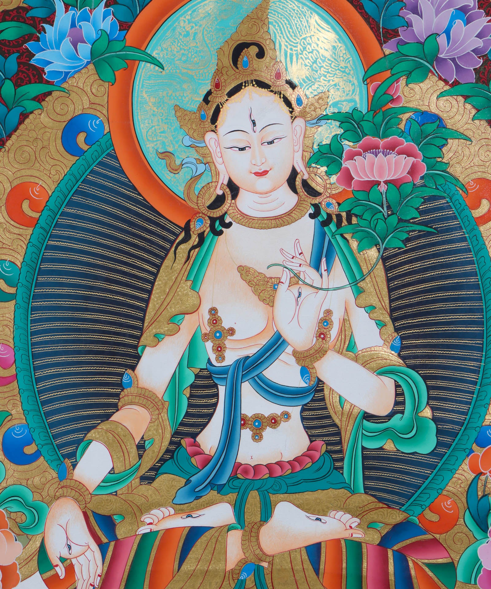 White Tara (Female Bodhisattva) Handpainted Thangka Painting - Himalayas Shop