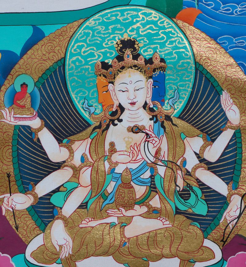 White Tara (Female Bodhisattva) Handpainted Thangka Painting - Himalayas Shop