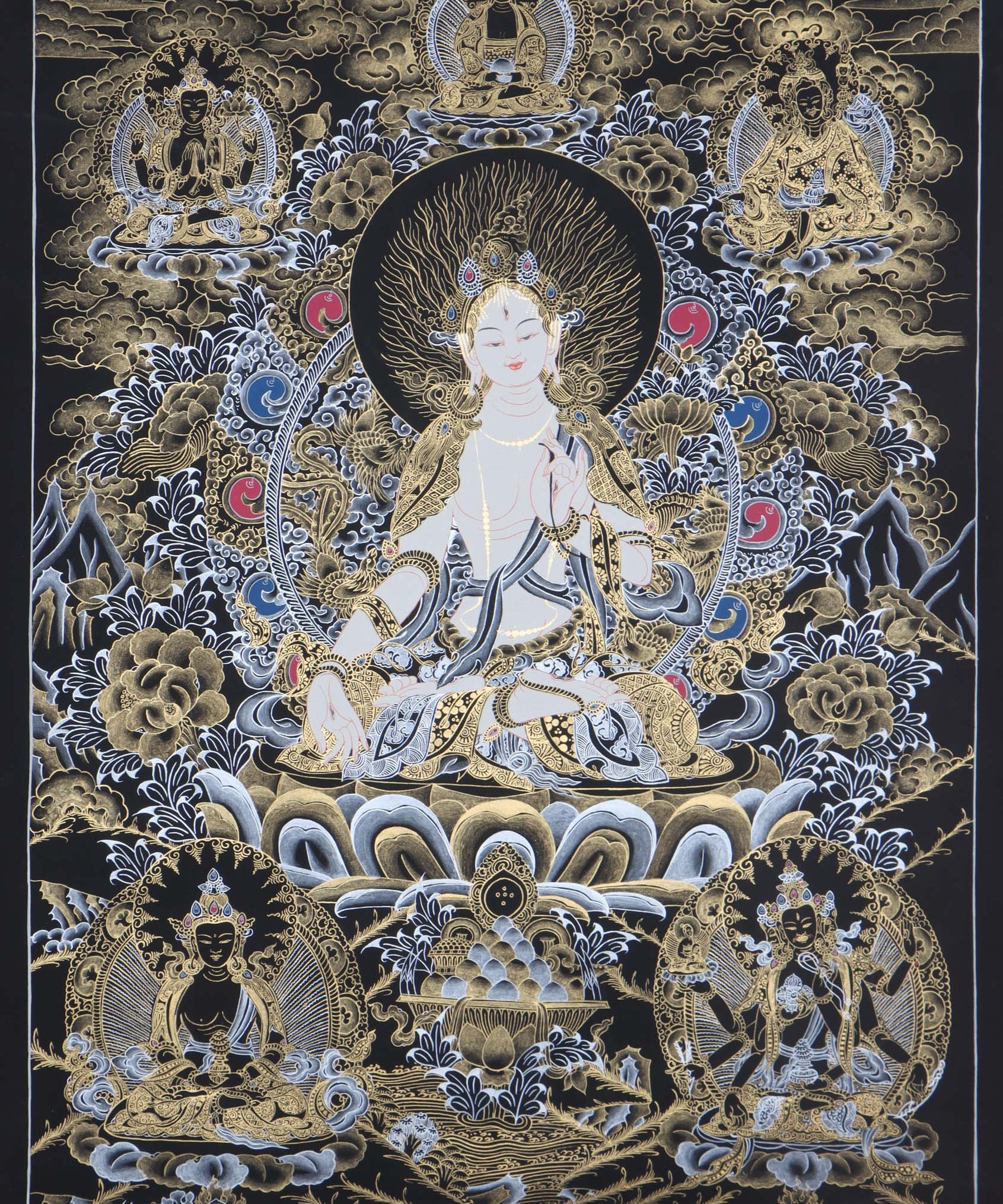 Seven Eyes Bodhisattva - White Tara thangka painting - Himalayas Shop 
