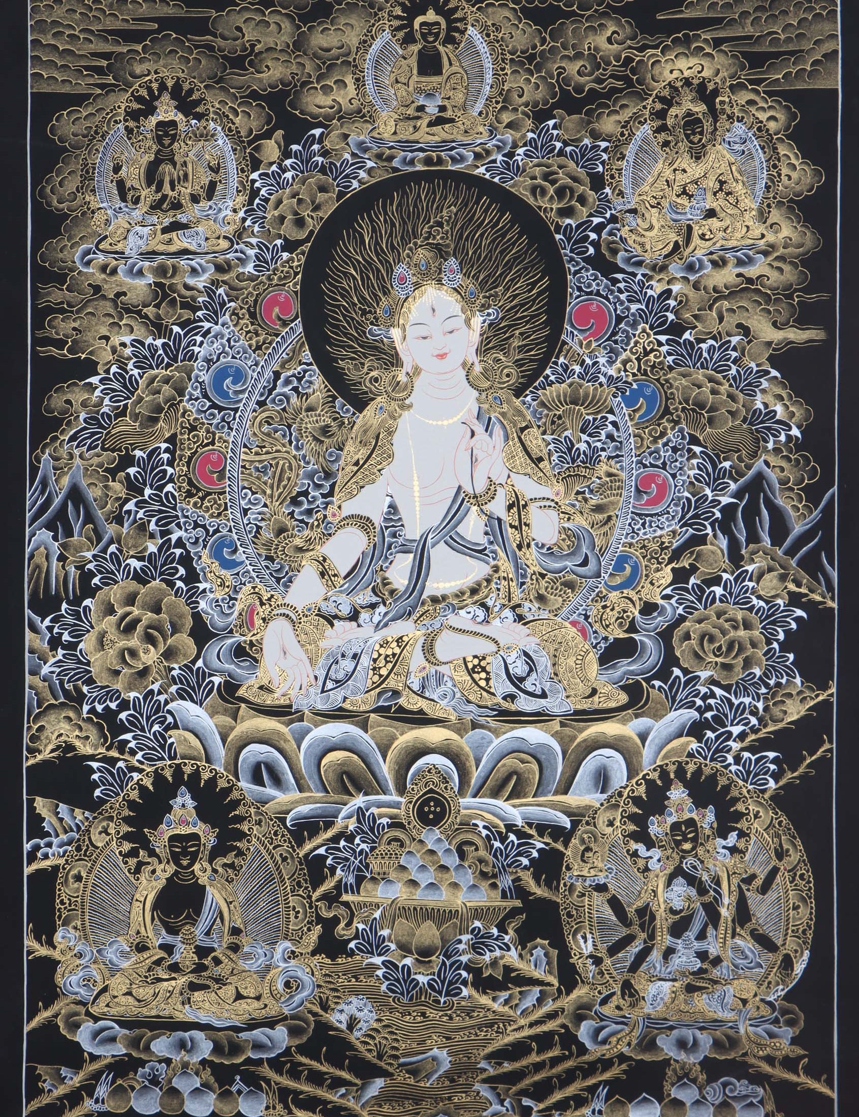Seven Eyes Bodhisattva - White Tara thangka painting - Himalayas Shop 