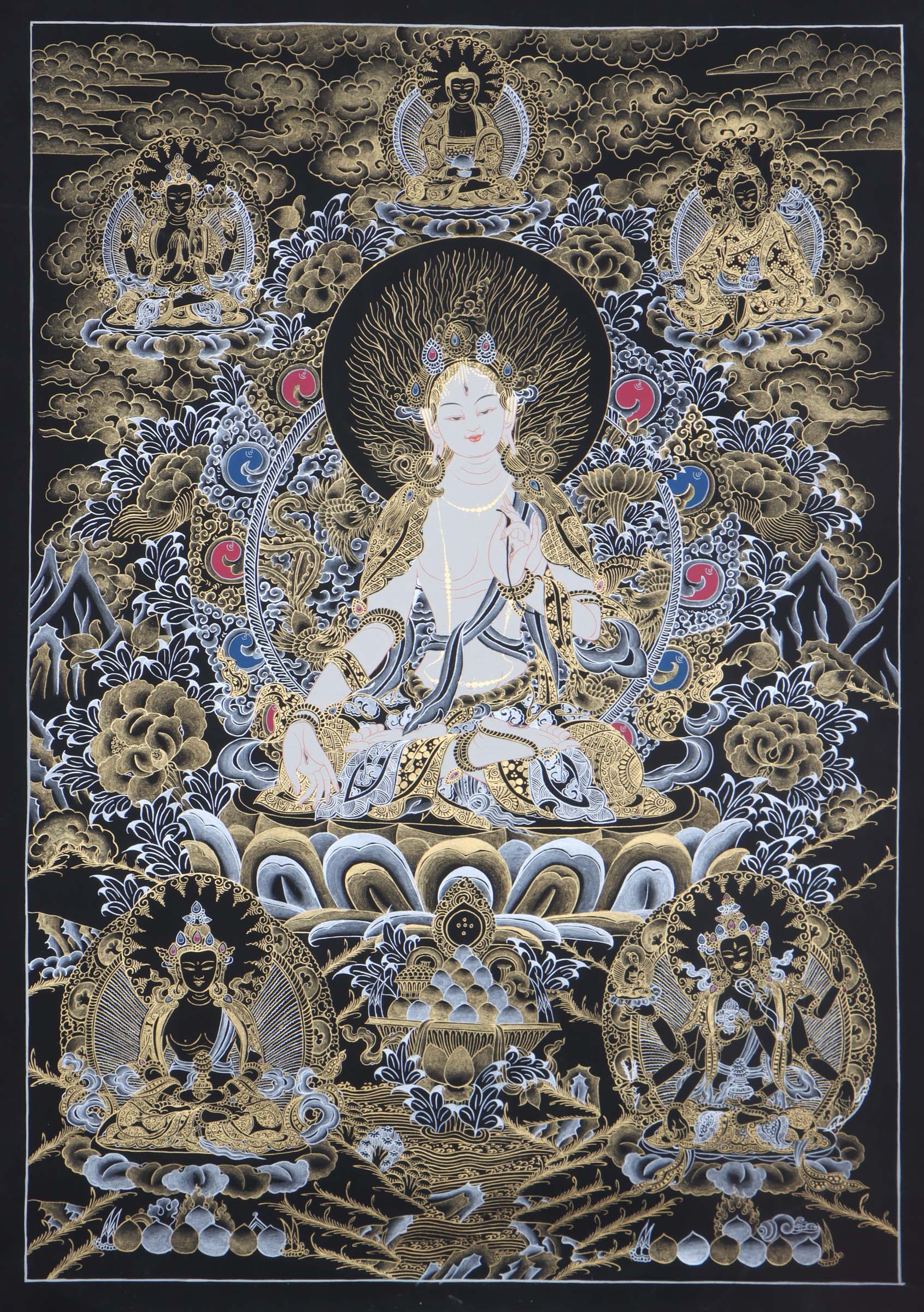 Seven Eyes Bodhisattva - White Tara thangka painting - Himalayas Shop 