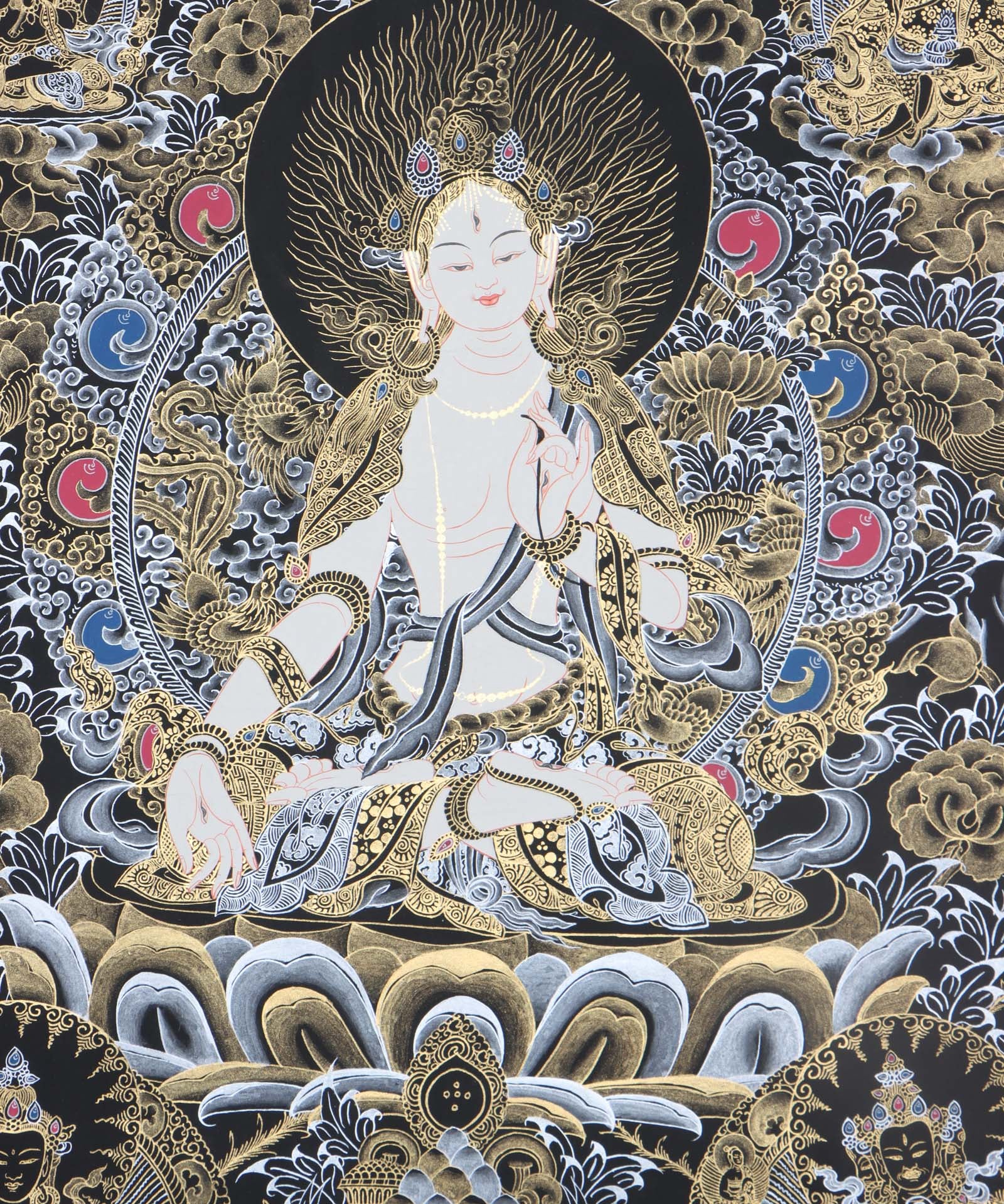Seven Eyes Bodhisattva - White Tara thangka painting - Himalayas Shop 
