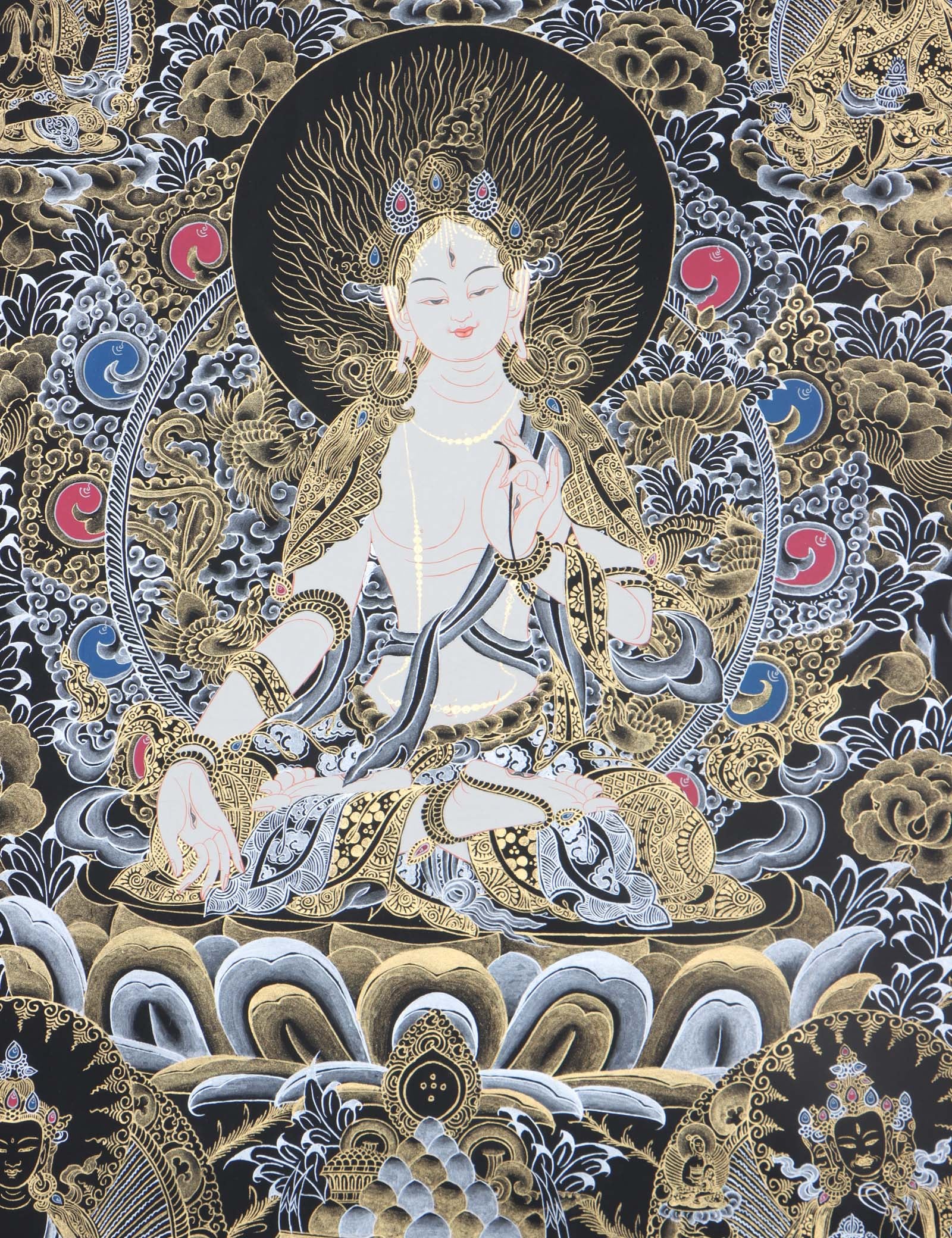 Seven Eyes Bodhisattva - White Tara thangka painting - Himalayas Shop 