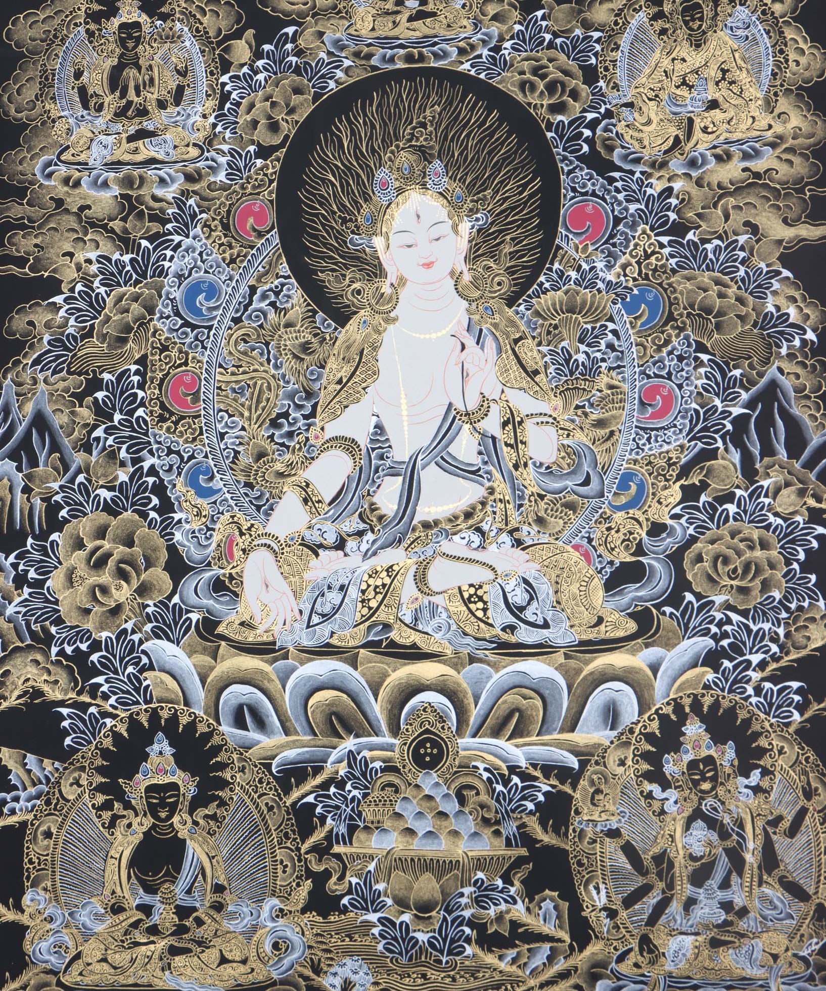 Seven Eyes Bodhisattva - White Tara thangka painting - Himalayas Shop 