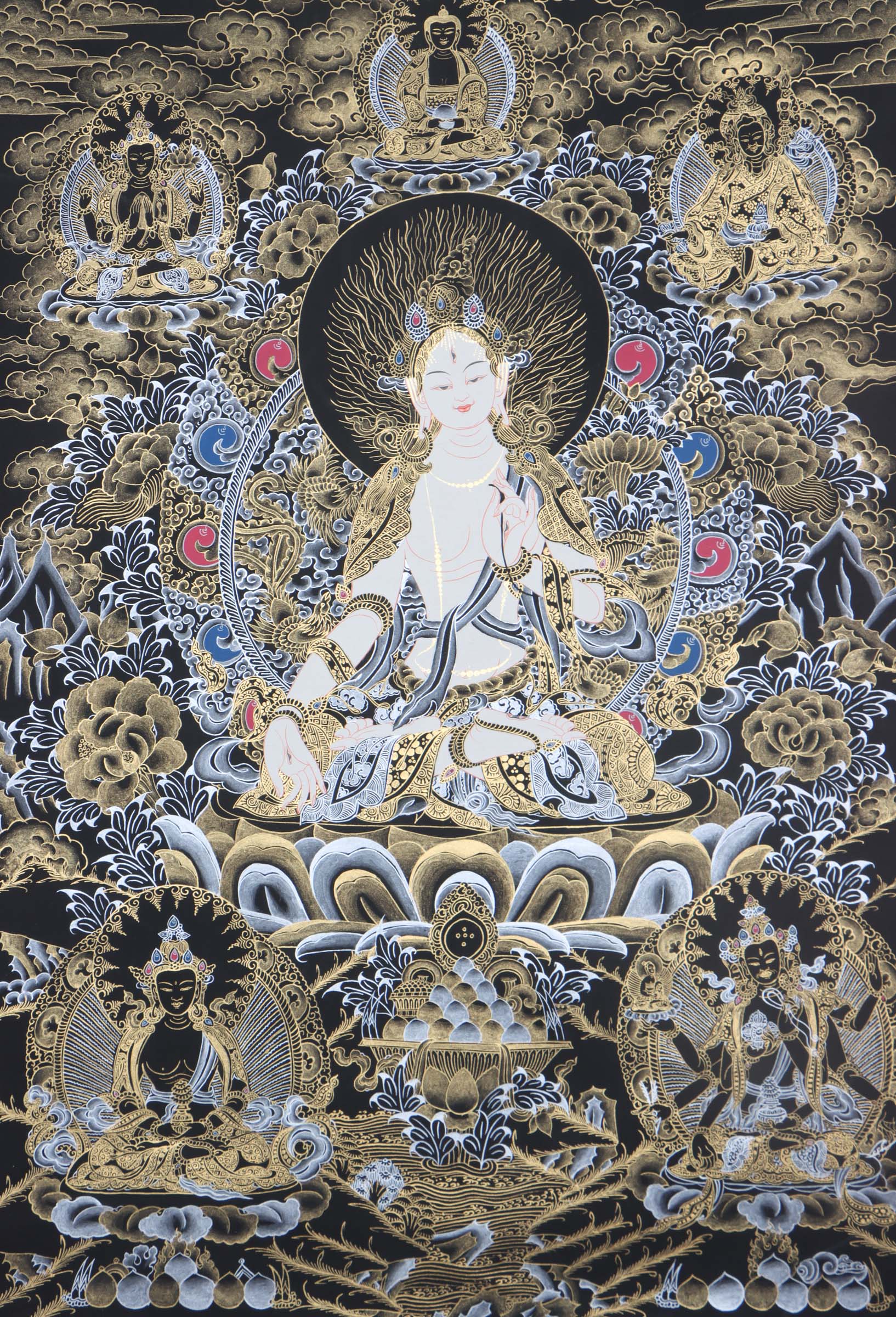 Seven Eyes Bodhisattva - White Tara thangka painting - Himalayas Shop 