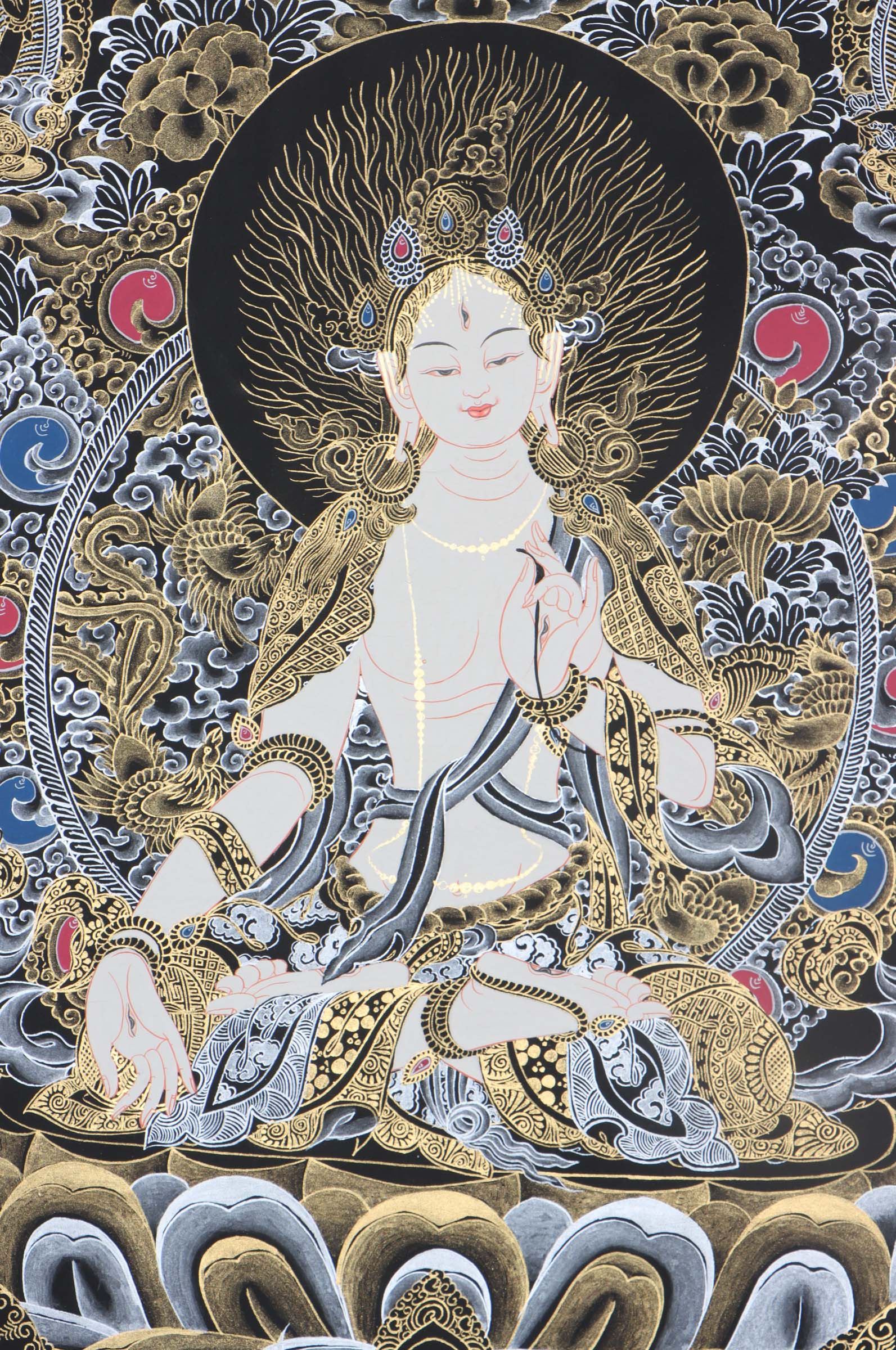 Seven Eyes Bodhisattva - White Tara thangka painting - Himalayas Shop 