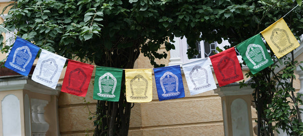World Peace Praying Flag being hung